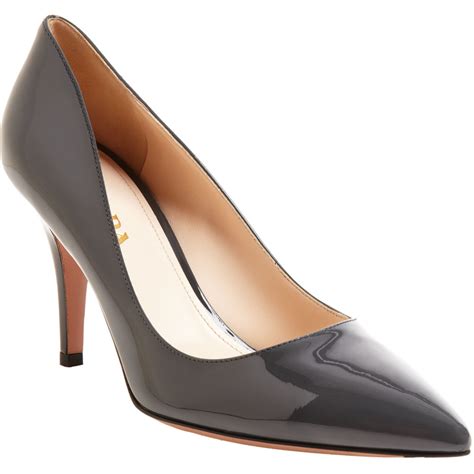 prada dark grey and silver unknown pumps|Prada leather pumps sale.